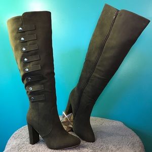 NIB Wide Calf Olive Military Inspired Heeled Boots
